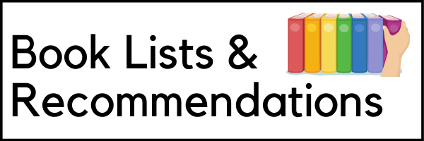 Text "Book Lists and recommendations" next to a colorful shelf of animated books